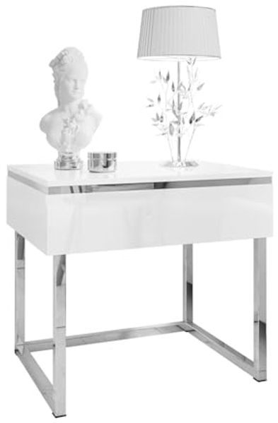 Lookway Nachttisch AURORA SILVER auf silbernem Gestell (1x Nachttisch), Breite: 48 cm