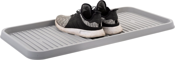 Iris Ohyama, Geschirrständer, Tablett, Schuh- und Stiefelbehälter aus Kunststoff mit Rand, 2er-Set, SHT-L, Grau, stapelbar, Verschlussklammern ? B38 x T30,5 x H2,5 cm Bild 4
