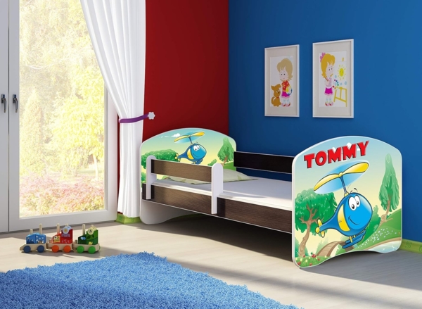 ACMA Kinderbett Jugendbett mit Einer Schublade und Matratze Wenge mit Rausfallschutz Lattenrost II 140x70 160x80 180x80 (35 Hubschrauber, 140x70) Bild 4