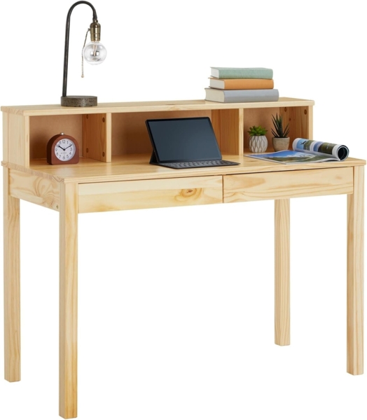 IDIMEX Schreibtisch LENNOX, Bürotisch mit Schubladen und Nische aus Kiefer Massivholz natur