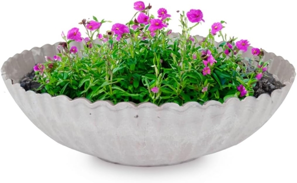matches21 HOME & HOBBY Blumentopf Dekoschale runde Pflanzschale für draussen grau marmoriert 22 cm (1 St), Blumen-Schale als wetterfeste Friedhof-Schale Grab-Schmuck Grabschale