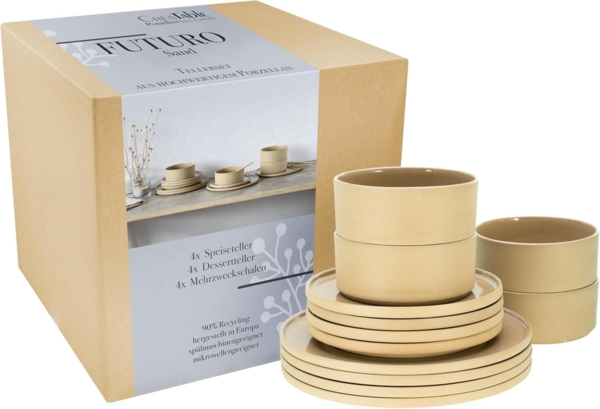 CreaTable 21524 Tafelservice Futuro für 4 Personen, Steinzeug, sand (1 Set, 12-teilig)
