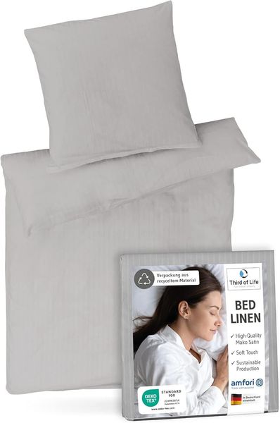 Mako-Satin Bettwäsche Grau gestreift 135x200 + 80x80