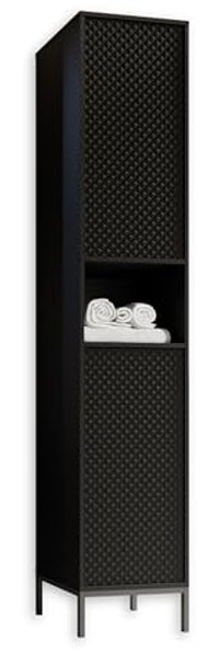 BERLIN Badezimmer Hochschrank in Schwarz - Moderner Badezimmerschrank Bad Schrank mit viel Stauraum - 38 x 197 x 32 cm (B/H/T)