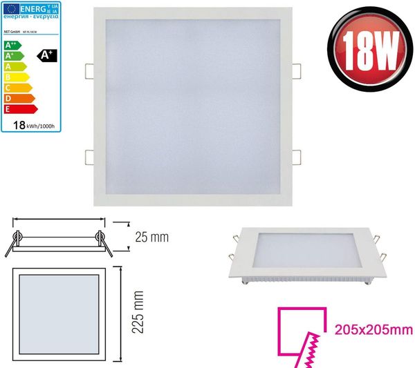 20x 18W LED Panel 225 x 225mm Einbaustrahler Spot Einbauleuchte Kaltweiß 1360 Lumen Deckenleuchte Eckig