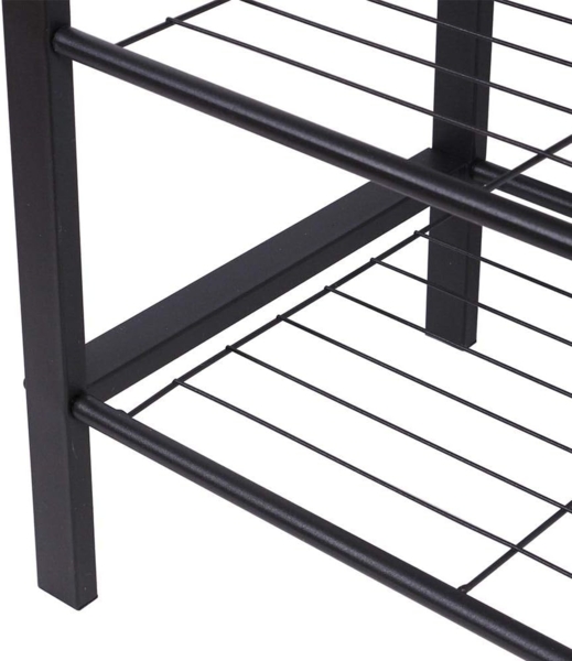 BAKAJI Garderobenständer mit 9 Haken aus Metall mit Schuhbank, 2 Ablagen, Sitzfläche aus MDF, dunklem Holz, modernes Industrie-Design, Größe 73 x 34 x 183 cm Bild 7