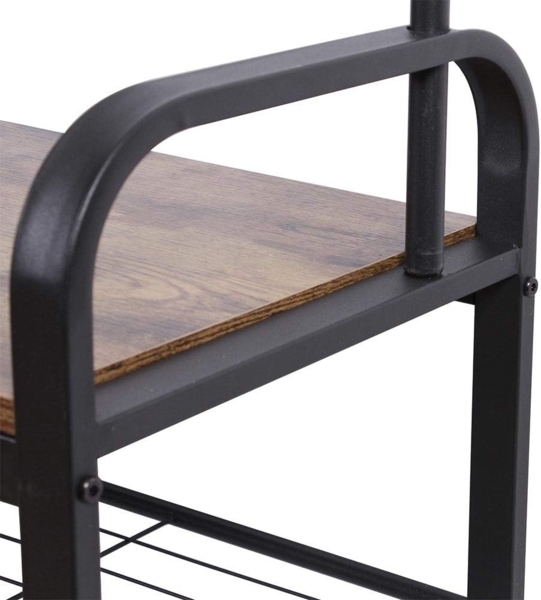 BAKAJI Garderobenständer mit 9 Haken aus Metall mit Schuhbank, 2 Ablagen, Sitzfläche aus MDF, dunklem Holz, modernes Industrie-Design, Größe 73 x 34 x 183 cm Bild 9