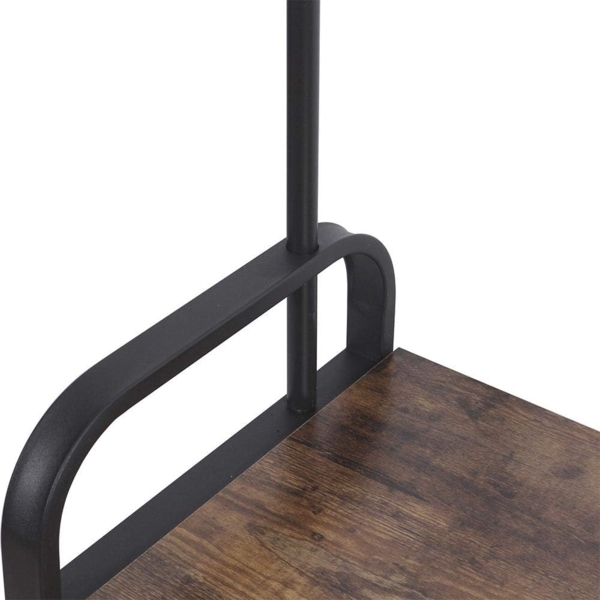 BAKAJI Garderobenständer mit 9 Haken aus Metall mit Schuhbank, 2 Ablagen, Sitzfläche aus MDF, dunklem Holz, modernes Industrie-Design, Größe 73 x 34 x 183 cm Bild 6