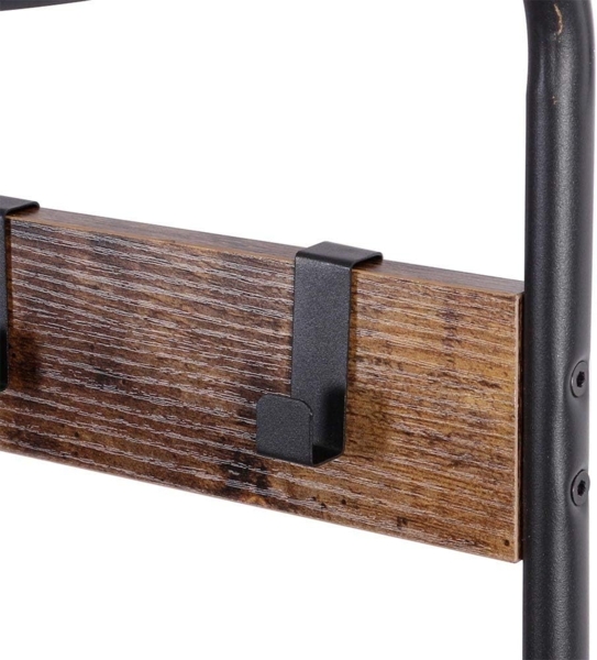 BAKAJI Garderobenständer mit 9 Haken aus Metall mit Schuhbank, 2 Ablagen, Sitzfläche aus MDF, dunklem Holz, modernes Industrie-Design, Größe 73 x 34 x 183 cm Bild 8