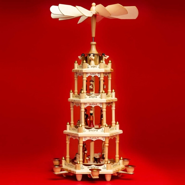 SIKORA Weihnachtspyramide aus Holz mit 4 Etagen XL Pyramide Weihnachten Deko H:55cm - P4