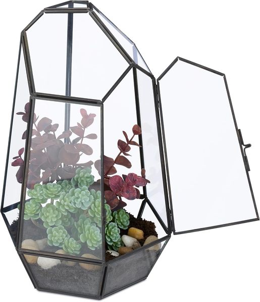 Relaxdays Geometrisches Pflanzenterrarium aus Glas