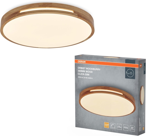Osram LED Deckenleuchte Orbis Woodburry 39 cm 24W Holzdekor dimmbar Bild 1