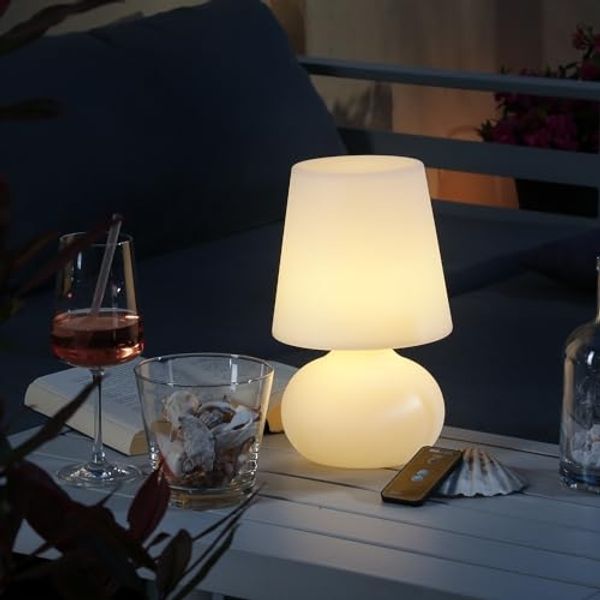 MARELIDA LED Außen-Tischleuchte LED Garten Tischlampe Schirmlampe dimmbar mit Fernbedienung aufladbar, LED Classic, warmweiß (2100K bis 3000K)