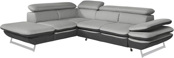 Mivano Ecksofa Prestige / Schlafsofa in L-Form mit Ottomane und Bettfunktion / Kopfstützen und Armlehne verstellbar / 265 x 74 x 223 / Zweifarbiger Strukturstoff, grau/anthrazit