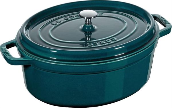 STAUB Gusseisen Bräter/Cocotte, Oval 37 cm, 8 L, Aromaregen Funktion für optimale Befeuchtung, Für alle Herdarten inkl. Induktion & Backofen, La Mer