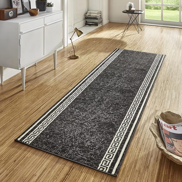 Kurzflor Teppich Läufer Casa Schwarz Creme - 80x250x0,9cm