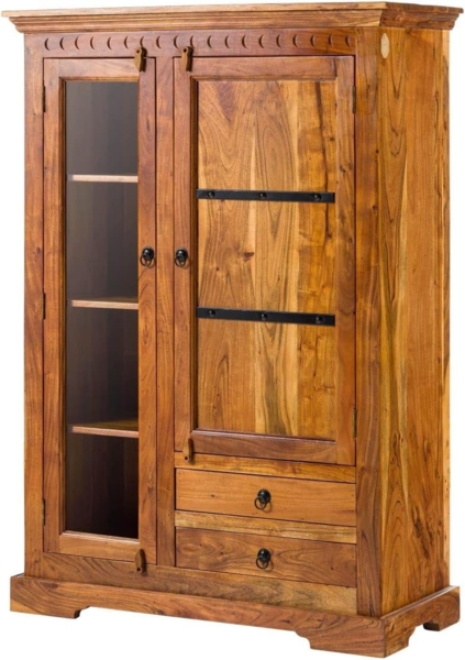 Massivmoebel24 Standvitrine #0425 (Vitrine Akazie 110x45x155 honig lackiert OXFORD #0425)