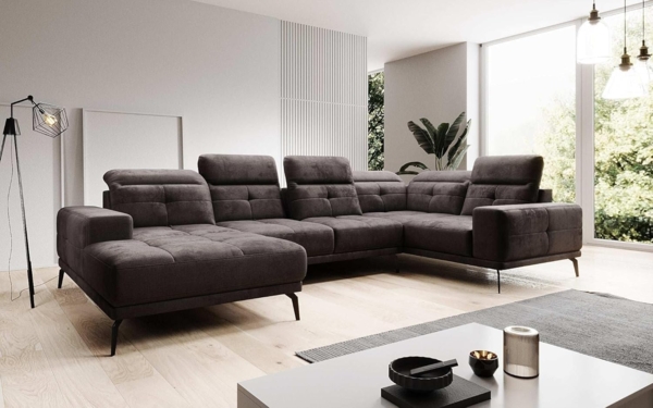 Designer Sofa Nerio mit verstellbarer Kopf- und Rückenlehne Samt Dunkelbraun Links Bild 2