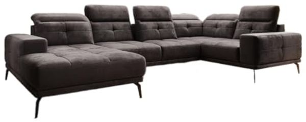 Designer Sofa Nerio mit verstellbarer Kopf- und Rückenlehne Samt Dunkelbraun Links