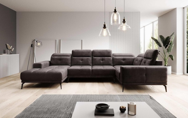 Designer Sofa Nerio mit verstellbarer Kopf- und Rückenlehne Samt Dunkelbraun Links Bild 3