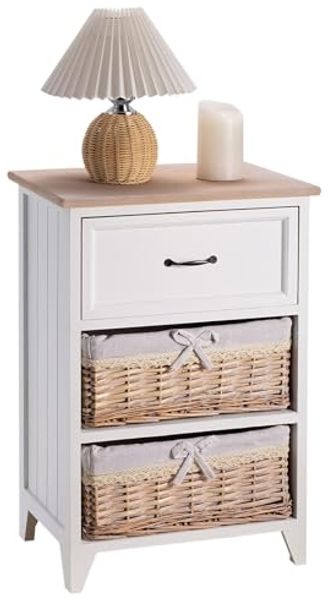 CARO-Möbel Nachtkommode PROVENCE, Nachttisch Nachtkommode Beistelltisch Boxspringbett 1 Schublade 2 Körb