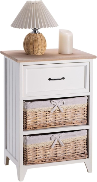 CARO-Möbel Nachtkommode PROVENCE, Nachttisch Nachtkommode Beistelltisch Boxspringbett 1 Schublade 2 Körb