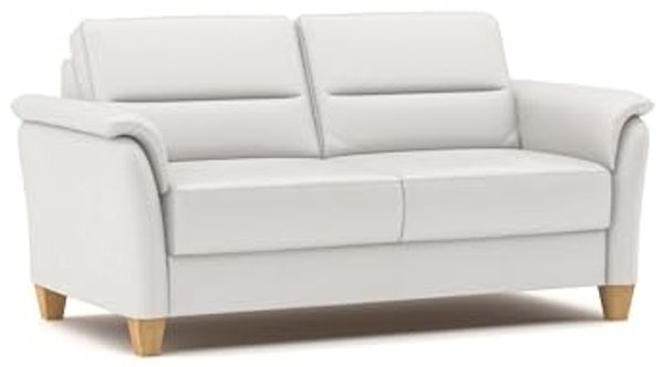 CAVADORE Leder 3er-Sofa Palera / Landhaus-Couch mit Federkern + massiven Holzfüßen / 179 x 89 x 89 / Leder Weiß