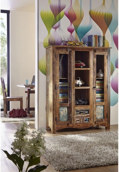 Massivmoebel24 Highboard (Highboard Altholz 115 x 40 x 150 mehrfarbig lackiert NATURE OF SPIRIT #21) Bild 6