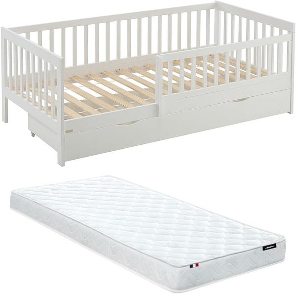 Vente-unique - PROVIATI Bett Holz, Platte Weiß - B 96 cm x H 70 cm x L 195 cm