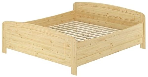 ERST-HOLZ Massivholzbett Seniorenbett Doppelbett Hoher Sitz Massiv Kiefer 180 x 200 Lattenrost, Kiefer farblos lackiert