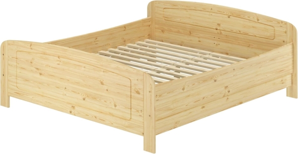 ERST-HOLZ Bettgestell Seniorenbett Doppelbett Hoher Sitz Massiv Kiefer 180x200 Lattenrost, Kieferfarblos lackiert