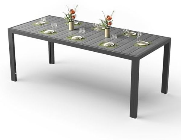 JUMMICO wetterfester Gartentisch aus Aluminium mit Holzoptik, Grau, 189 x 80 x 75 cm
