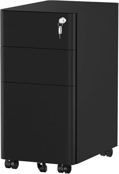 YITAHOME Rollcontainer mit 3 Schubladen, Metall Abschließbar Aktenschrank für A4, Legal, Letter, Mobiler Büroschrank mit Rollen für Home-Office, Hängeregistratur, 45 x 30 x 61 cm, Schwarz