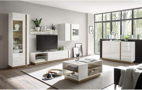 Anrichte mit 2 Türen und 4 Schubkästen CELLE-61 in weiß Glanz und Grandson Oak B/H/T ca. 138/91/40 cm Bild 9