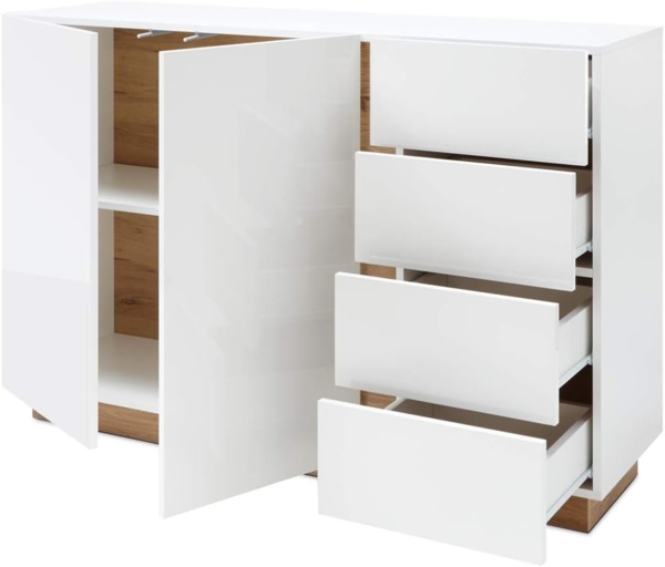 Anrichte mit 2 Türen und 4 Schubkästen CELLE-61 in weiß Glanz und Grandson Oak B/H/T ca. 138/91/40 cm Bild 3