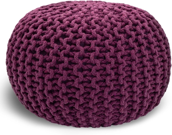 casamia Pouf Ø 55 o. 45 cm Sitzpouf Strickhocker Sitzpouf Bodenkissen nachhaltig Grobstrick Optik Größe ø 45 cm, Farbe violett