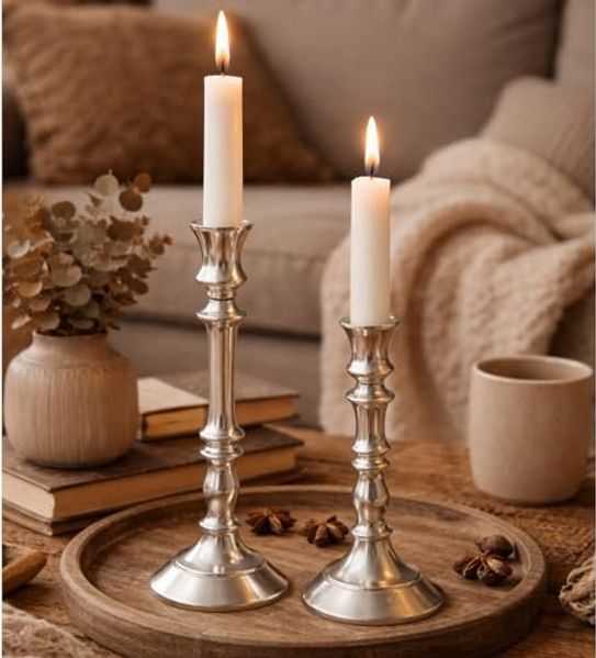 2er Set Tischkerzenständer Kerzenleuchter Metall Silber H21/31cm