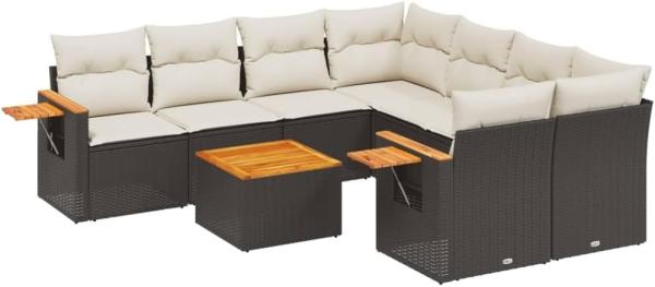 vidaXL 9-tlg. Garten-Sofagarnitur mit Kissen Schwarz Poly Rattan 3259067