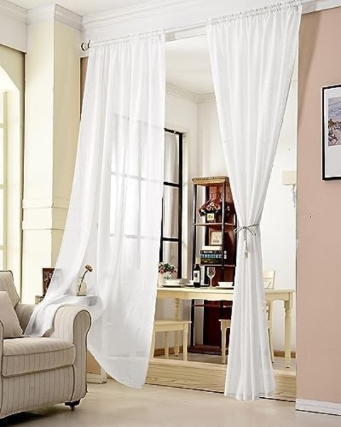 Woltu Gardine, Kräuselband (1 St), halbtransparent, mit Kräuselband Leinen Optik
