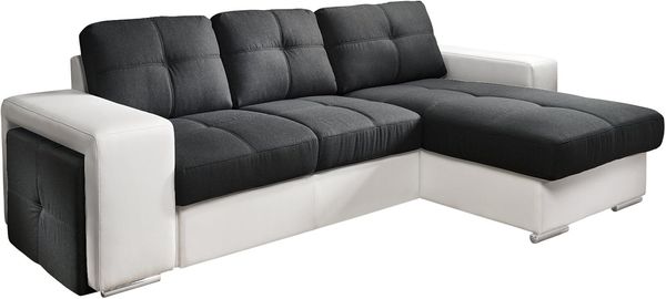 Cotta C209660 C310/H350 Polsterecke mit Schlaffunktion und Bettkasten, 278x157 cm, Kunstleder weiß mit Strukturstoff schwarz