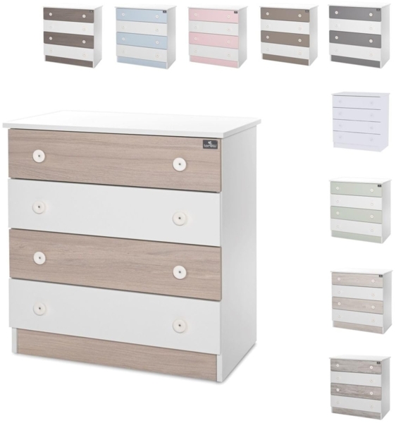 Lorelli Kommode Dresser 81 x 50 x 86 cm, 4 große Schubladen, schnelle Montage hellbraun weiß