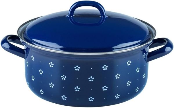 Riess Kasserolle mit Deckel Ø20cm 2 Liter Emaille Country Dirndl Blümchenblau
