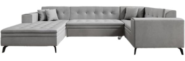 Designer Sofa Neola mit Schlaffunktion Samt Hellgrau Links