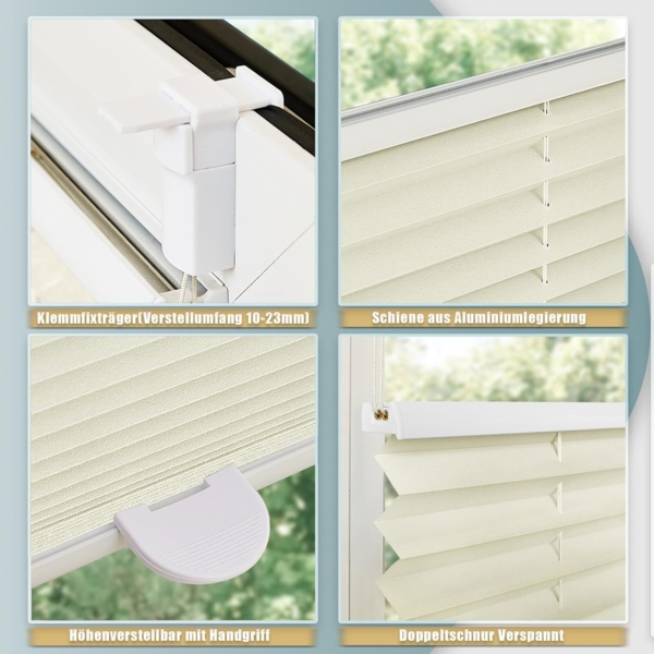 Plisseerollo ohne Bohren Klemmfix 45x120 cm(BxH) Beige Jalousie Sonnenschutz Easyfix Faltrollo Lichtdurchlässig Rollo für Fenster & Tür Bild 4