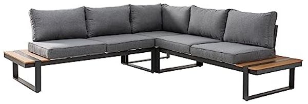 riess-ambiente Sitzgruppe TAMPA LOUNGE 240cm grau/natur - WPC-Bohlen, Aluminium, wetterfest, (Einzelartikel, 1-tlg, 2x Sofaecke, Tisch), Outdoor Lounge inkl. Kissen - ideal für Garten, Balkon oder Terrasse