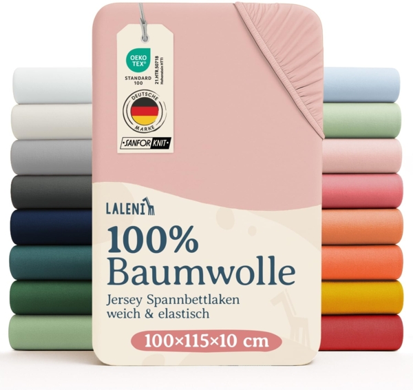 Laleni 2er-Set Jersey Spannbettlaken Laufgitter 6-eckig 100x115 cm - Oeko-Tex Zertifiziert, 100% Baumwolle, atmungsaktives Spannbetttuch für Baby, 135 g/m², Rosa