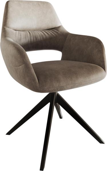 Esszimmerstuhl Yago-Flex mit Armlehnen Mikrofaser Taupe Vintage Kreuzgestell breit Schwarz Taschenfederkern