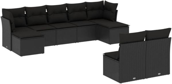 vidaXL 9-tlg. Garten-Sofagarnitur mit Kissen Schwarz Poly Rattan 3250104