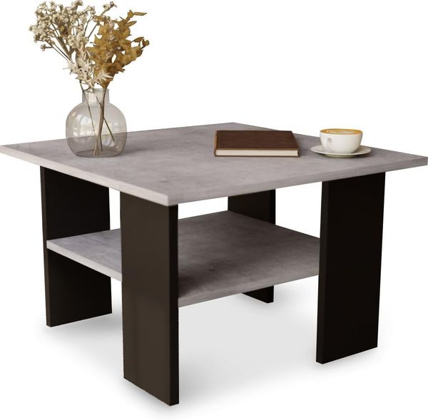 Moderner Couchtisch, in der universellen Farbe Beton/Schwarz, innovatives Design, zusätzliche untere Ablage, für jeden Raum, solide, Starke und stabile Konstruktion