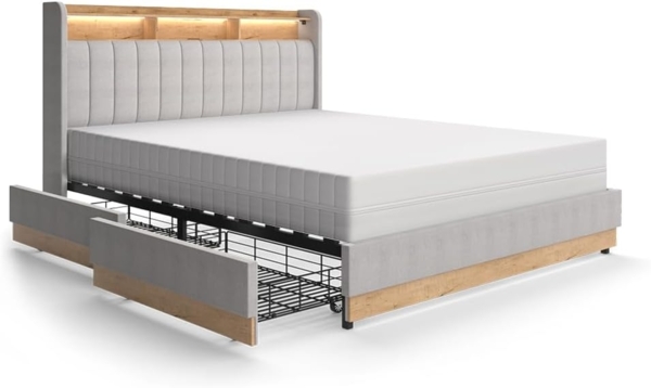 Polsterbett Nura Grau 160x200 cm mit 4 Schubladen Vitalispa